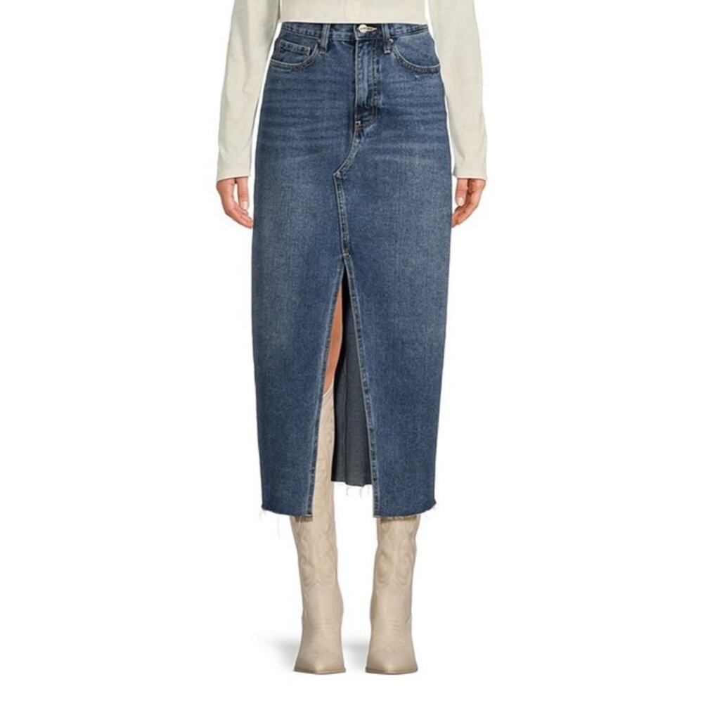 Driftwood Front Slit Sarah Denim Skirt Raw Hem Boho Size 29